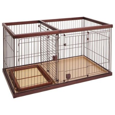 【飼い始めグッズ10%OFF】トイレのしつけが出来る ドッグルームサークル ブラウン ワイド【会員様限定】