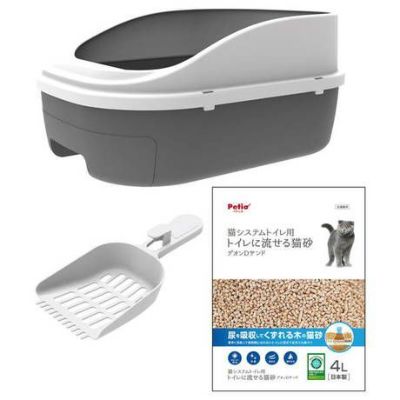 【飼い始めグッズ10%OFF】猫システムトイレセット トイレに流せる猫砂デオンDサンド入り 本体 専用スコップ付【会員様限定】
