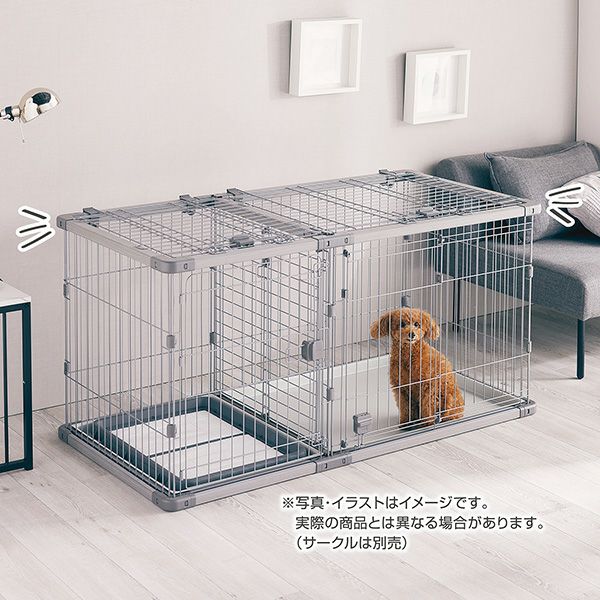 新作グッ 犬用 ドッグルームサークルPlus グレー ワイド 専用屋根面 ケージ